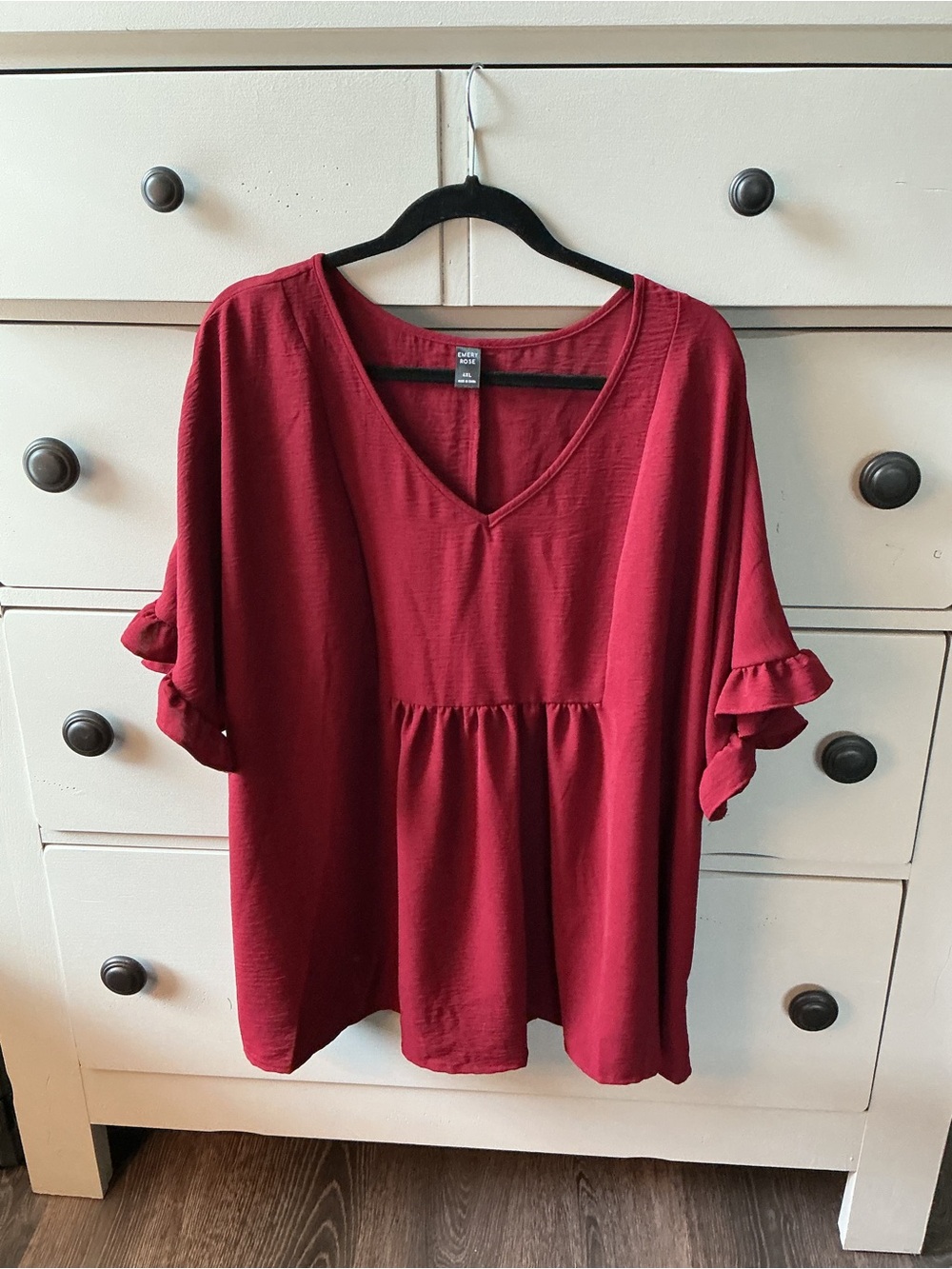 Emery Rose Burgundy Babydoll Blouse | Size 4XL | Flowy Boho Top